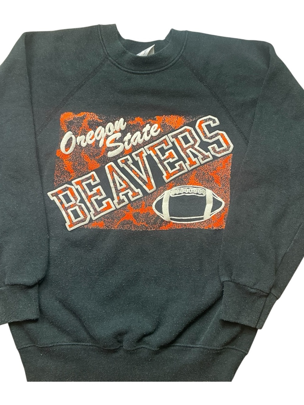 Vintage 80s Oregon State Beavers Raglan sleeve black crewneck XS USA made
